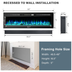 Lareira Elétrica de Embutir A43x152L com Controle Remoto e 9 Chamas Multicoloridas, 110V, OUTDOOR DIAMOND, Preta