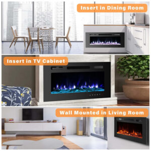 Lareira Elétrica de Embutir A43x152L com Controle Remoto e 9 Chamas Multicoloridas, 110V, OUTDOOR DIAMOND, Preta