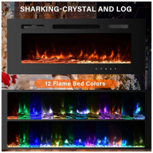 Lareira Elétrica de Embutir A43x152L com Controle Remoto e 9 Chamas Multicoloridas, 110V, OUTDOOR DIAMOND, Preta