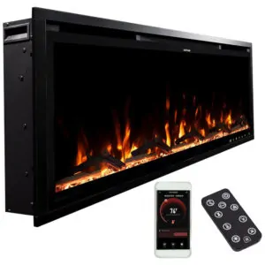 Lareira Elétrica Modern Ember 107x45cm 1465W WiFi Alexa LED Embutir 110V