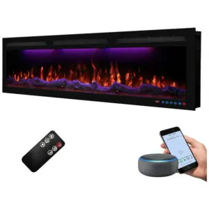 Lareira Elétrica de Embutir A44x127L com Controle por APP e Chamas Multicoloridas, 110V 1500W, Dreamflame, Preta