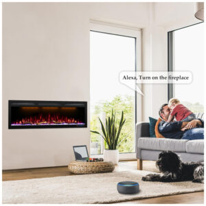 Lareira Elétrica de Embutir A44x127L com Controle por APP e Chamas Multicoloridas, 110V 1500W, Dreamflame, Preta