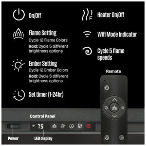 ectqr833n78d0b_7 jpg - Lareira Elétrica Westinghouse de 127cm, Compatível com Assistente Virtual, Instalação na Parede ou Embutida, Timer 24h, Efeito de Chamas Personalizável