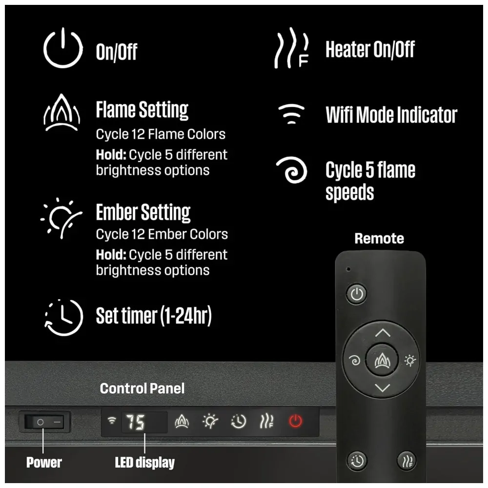 ectqr833n78d0b_7 jpg - Lareira Elétrica Westinghouse de 127cm, Compatível com Assistente Virtual, Instalação na Parede ou Embutida, Timer 24h, Efeito de Chamas Personalizável