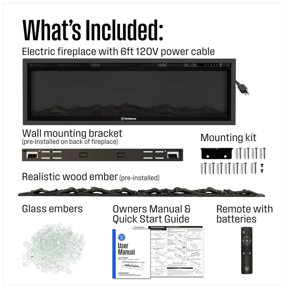 ectqr833n78d0b_8 jpg - Lareira Elétrica Westinghouse de 127cm, Compatível com Assistente Virtual, Instalação na Parede ou Embutida, Timer 24h, Efeito de Chamas Personalizável