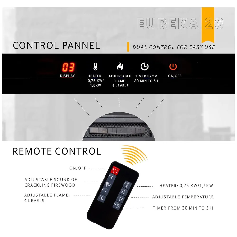 ectqs2sws2290b_3 jpg - Lareira Elétrica de Embutir A53x70L com Controle Remoto e Temporizador, 110V, FIREBLAZE, Preta