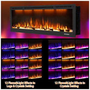 ectqvtnxgqq90b_2 jpg - Lareira Elétrica de Embutir A45x194L com Controle Remoto e Chamas Multicolorida, 110V, Dreamflame, Preta