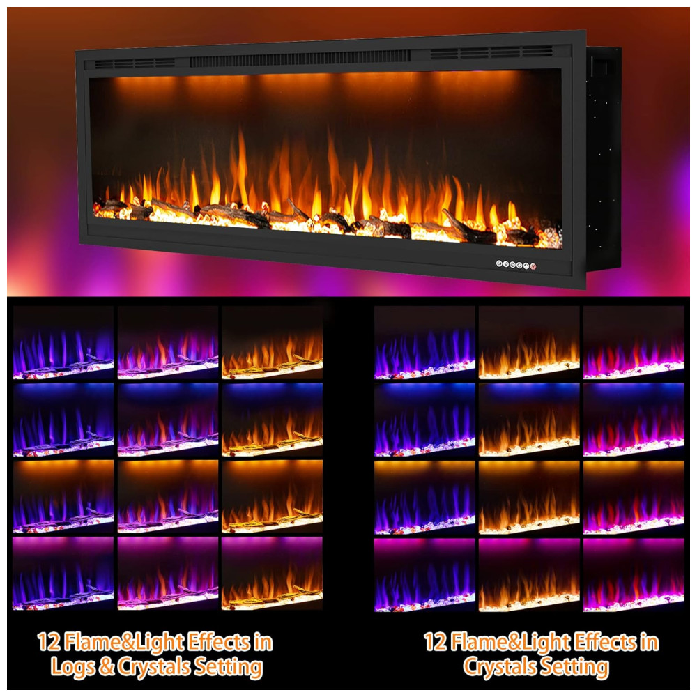 ectqvtnxgqq90b_2 jpg - Lareira Elétrica de Embutir A45x194L com Controle Remoto e Chamas Multicolorida, 110V, Dreamflame, Preta