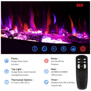 ectqvtnxgqq90b_3 jpg - Lareira Elétrica de Embutir A45x194L com Controle Remoto e Chamas Multicolorida, 110V, Dreamflame, Preta