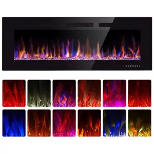 Lareira Elétrica de Embutir A45x127L com Temporizador, Chamas Multicoloridas e Tela Sensível ao Toque, Xbeauty, Preta