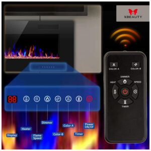Lareira Elétrica de Embutir A45x127L com Temporizador, Chamas Multicoloridas e Tela Sensível ao Toque, Xbeauty, Preta