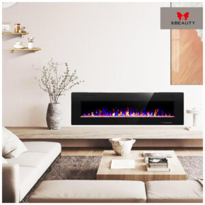Lareira Elétrica de Embutir A45x127L com Temporizador, Chamas Multicoloridas e Tela Sensível ao Toque, Xbeauty, Preta