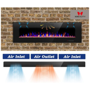 Lareira Elétrica de Embutir A45x127L com Temporizador, Chamas Multicoloridas e Tela Sensível ao Toque, Xbeauty, Preta