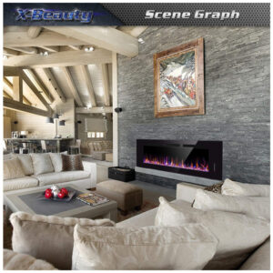 Lareira Elétrica de Embutir A45x127L com Temporizador, Chamas Multicoloridas e Tela Sensível ao Toque, Xbeauty, Preta