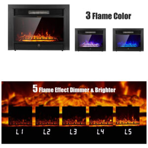 Lareira Elétrica de Embutir A53x72L com Controle Remoto e Temporizador, 110V, YODOLLA, Preta