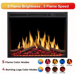 ectqf82pzvm80b_2 jpg - Lareira Elétrica de Embutir A66x86L com Controle Remoto e Chamas Ajustável, 110V 1500W, R.W.FLAME, Preta