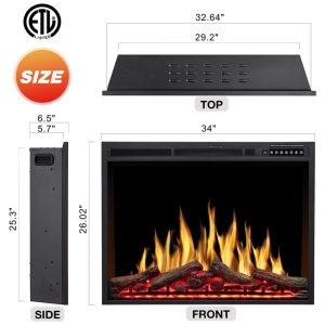 ectqf82pzvm80b_4 jpg - Lareira Elétrica de Embutir A66x86L com Controle Remoto e Chamas Ajustável, 110V 1500W, R.W.FLAME, Preta