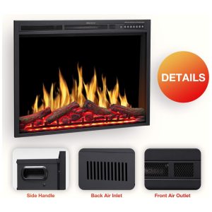 ectqf82pzvm80b_6 jpg - Lareira Elétrica de Embutir A66x86L com Controle Remoto e Chamas Ajustável, 110V 1500W, R.W.FLAME, Preta