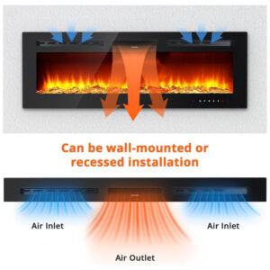 Lareira Elétrica de 127 cm Embutida ou de Parede, Aquecedor 1500 750W 15 37 C , Tela Touch, Controle Remoto, Timer, 12 Cores de Chama, Aprafie