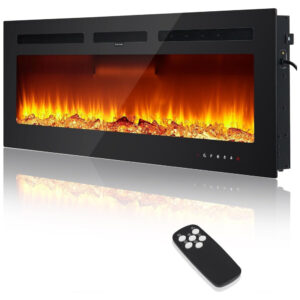 Lareira Elétrica de 152 cm Embutida ou de Parede, Aquecedor 1500 750W 15 37 C , Tela Touch, Controle Remoto, Timer, 12 Cores de Chama,Aprafie