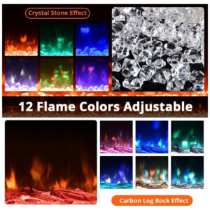 Lareira Elétrica de 152 cm Embutida ou de Parede, Aquecedor 1500 750W 15 37 C , Tela Touch, Controle Remoto, Timer, 12 Cores de Chama,Aprafie