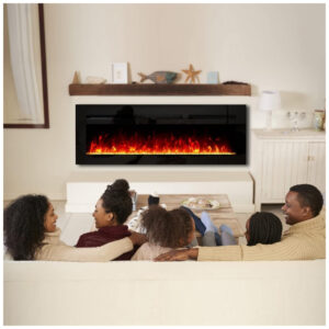 Lareira Elétrica de 152 cm Embutida ou de Parede, Aquecedor 1500 750W 15 37 C , Tela Touch, Controle Remoto, Timer, 12 Cores de Chama,Aprafie