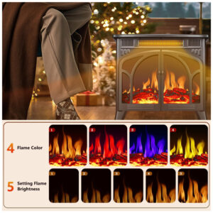 ectqmvsnzc6b0b_2 jpg - Lareira Elétrica com Controle Remoto e Brilho Ajustável, 110V 1500W, RWFLAME, Cinza