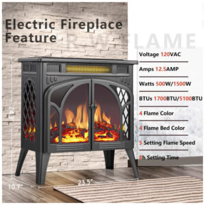 ectqmvsnzc6b0b_3 jpg - Lareira Elétrica com Controle Remoto e Brilho Ajustável, 110V 1500W, RWFLAME, Cinza