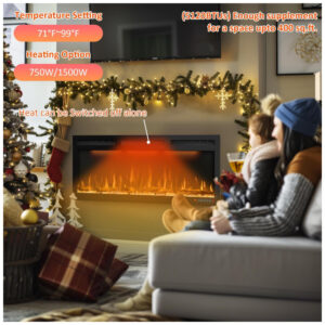 Lareira Elétrica de Embutir A44x101L com Controle Remoto e Chamas Multicolorida, 110V 1500W, Dreamflame, Preta