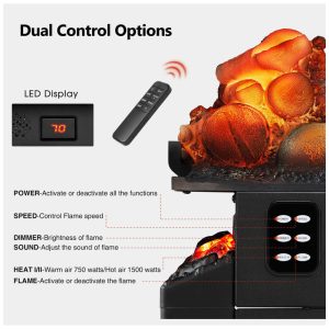 ectqzv28nldc0b_4 jpg - Lareira Elétrica Ecológica 20 50 cm com Controle Remoto, 5 Opções de Brilho, Proteção Contra Superaquecimento e Temporizador, 110V 1500W, R.W.FLAME, Preta