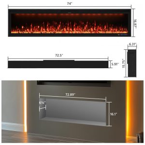 ectq5zgfrvjd0b_4 jpg - Lareira Elétrica Valuxhome 187,96 cm, Montagem na Parede e Embutida, Design Ultra Fino, Chama e Luz Ajustáveis, Decoração de Cristal e Troncos,