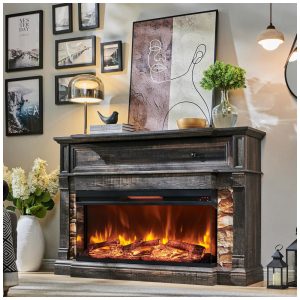 ectq6g5wb3kd0b_1 jpg - Lareira Elétrica OKD 52 com Painel, Aquecedor de Lareira Independente com Vidro de 3 Lados de 36 para TVs de até 65 com Armário para Sala de Estar,