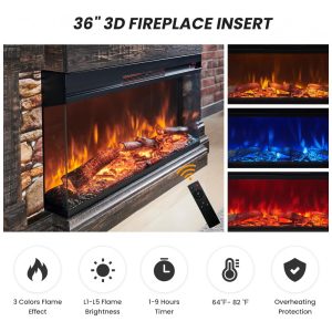 ectq6g5wb3kd0b_2 jpg - Lareira Elétrica OKD 52 com Painel, Aquecedor de Lareira Independente com Vidro de 3 Lados de 36 para TVs de até 65 com Armário para Sala de Estar,