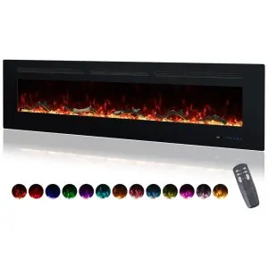 ectqb25nj39d0b_0 jpg - Lareira Elétrica Valuxhome de 182,88 cm Embutida na Parede com 13 Cores de Chamas, Troncos e Cristais Realistas, Temperatura Ajustável de 17 C a 30