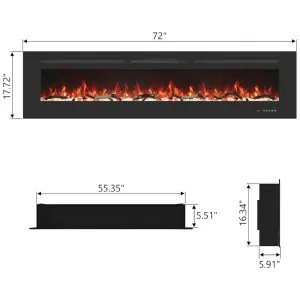 ectqb25nj39d0b_3 jpg - Lareira Elétrica Valuxhome de 182,88 cm Embutida na Parede com 13 Cores de Chamas, Troncos e Cristais Realistas, Temperatura Ajustável de 17 C a 30