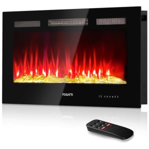 Lareira Elétrica de Embutir A48x91L com Controle Remoto e Temporizador, 110V, FOGATTI, Preta