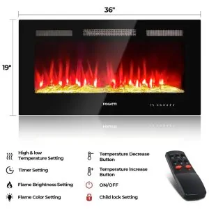 Lareira Elétrica de Embutir A48x91L com Controle Remoto e Temporizador, 110V, FOGATTI, Preta