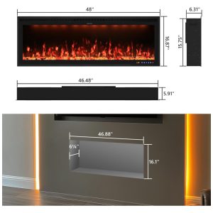 ectqlcg4rvjd0b_1 jpg - Lareira Elétrica Embutida e de Parede Valuxhome 121,92 cm, Aquecedor Ultra Fino, Efeito de Chama Ajustável, Decoração com Cristais e Troncos,