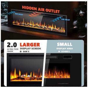 ectqm92sdwhf0b_2 jpg - Lareira Elétrica EUHOMY de 152,4 cm Embutida na Parede ou Autônoma com Controle Remoto, Aquecedor de Lareira Ultrassônica com Chama Ajustável,