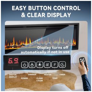 ectqm92sdwhf0b_4 jpg - Lareira Elétrica EUHOMY de 152,4 cm Embutida na Parede ou Autônoma com Controle Remoto, Aquecedor de Lareira Ultrassônica com Chama Ajustável,