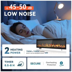 ectqm92sdwhf0b_5 jpg - Lareira Elétrica EUHOMY de 152,4 cm Embutida na Parede ou Autônoma com Controle Remoto, Aquecedor de Lareira Ultrassônica com Chama Ajustável,