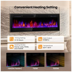 ectqnd7scr6d0b_3 jpg - Lareira Elétrica RealSmart 152,4 cm com Aquecedores Inserts Montados na Parede, 750W 1500W, Embutidos na Parede com Controle Remoto, Timer,