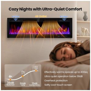 ectqnd7scr6d0b_4 jpg - Lareira Elétrica RealSmart 152,4 cm com Aquecedores Inserts Montados na Parede, 750W 1500W, Embutidos na Parede com Controle Remoto, Timer,