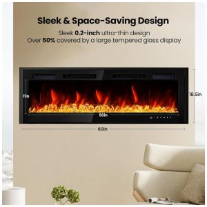 ectqnd7scr6d0b_6 jpg - Lareira Elétrica RealSmart 152,4 cm com Aquecedores Inserts Montados na Parede, 750W 1500W, Embutidos na Parede com Controle Remoto, Timer,