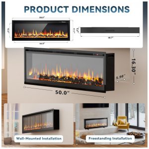 ectqpngmfwhf0b_3 jpg - Lareira Elétrica EUHOMY de 127 cm Embutida na Parede ou Autônoma com Controle Remoto Chama Ajustável em Cores, Timer e Potência de 750 1500W
