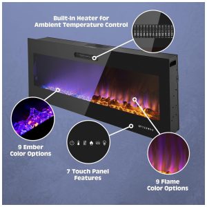 Lareira Elétrica de Embutir A45x152L com Controle Remoto e Chamas Ajustável, 110V 1500W, Prominence Home, Preta