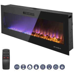 Lareira Elétrica de Embutir A45x152L com Controle Remoto e Chamas Ajustável, 110V 1500W, Prominence Home, Preta