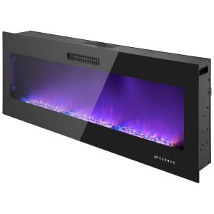 Lareira Elétrica de Embutir A45x152L com Controle Remoto e Chamas Ajustável, 110V 1500W, Prominence Home, Preta