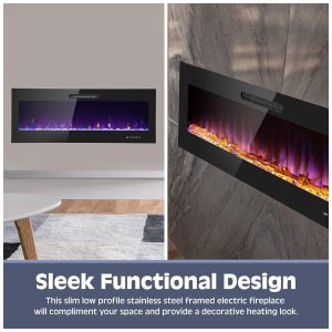 Lareira Elétrica de Embutir A45x152L com Controle Remoto e Chamas Ajustável, 110V 1500W, Prominence Home, Preta