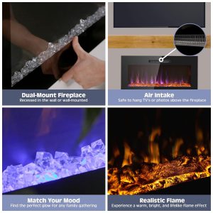 Lareira Elétrica de Embutir A45x152L com Controle Remoto e Chamas Ajustável, 110V 1500W, Prominence Home, Preta